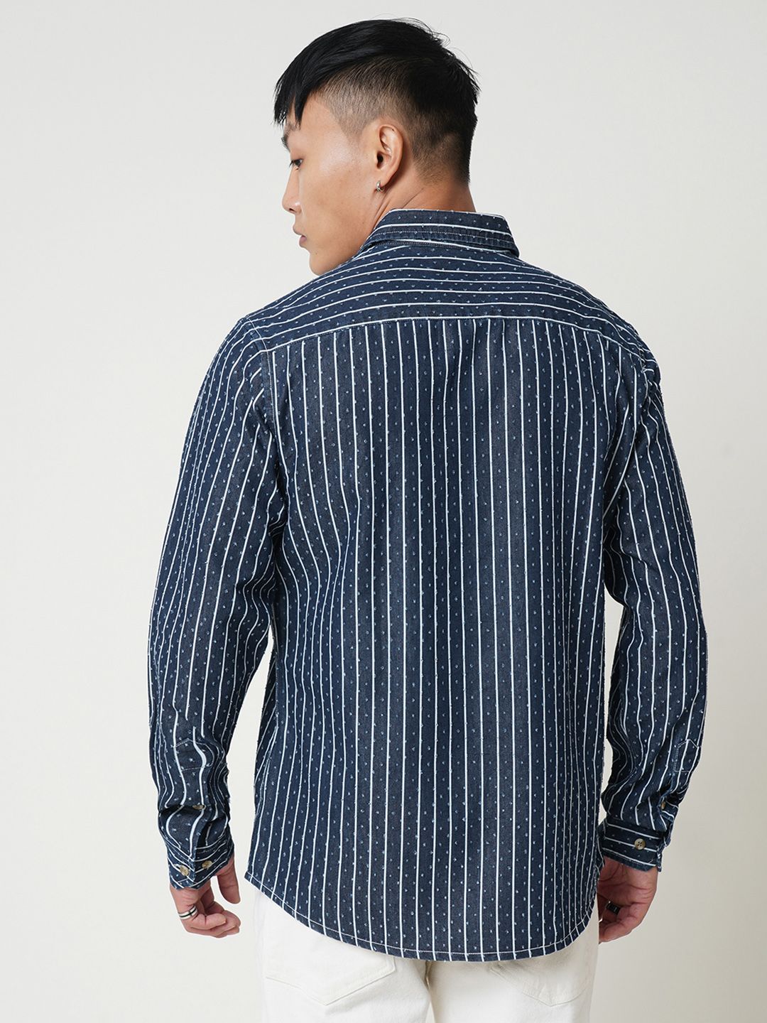 VASTRADO Men Classic Spread Collar Vertical Striped Cotton Casual Shirt