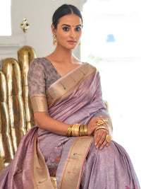 Saree mall Lavender & Green Floral Printed Zari Sungudi Sarees