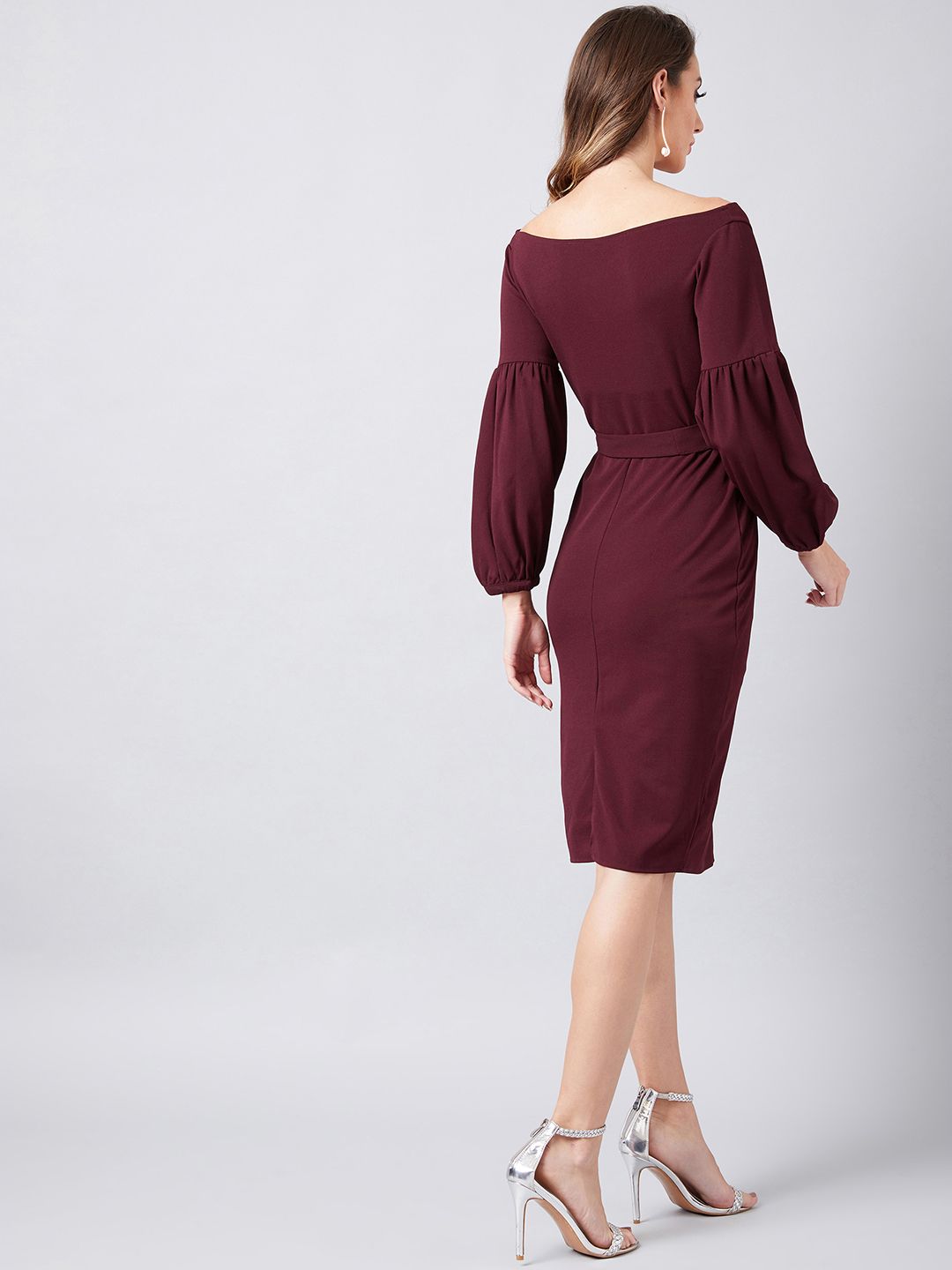 Athena Dramatic Entrance Lantern Sleeve Wrap Dress in Plum