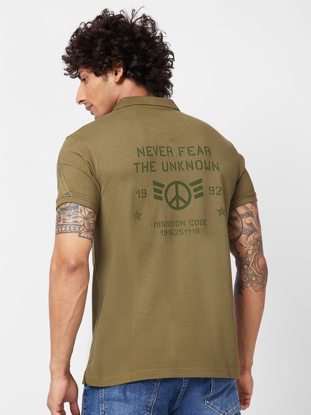 SPYKAR Typography Printed Polo Collar Slim Fit Cotton Casual T-Shirt