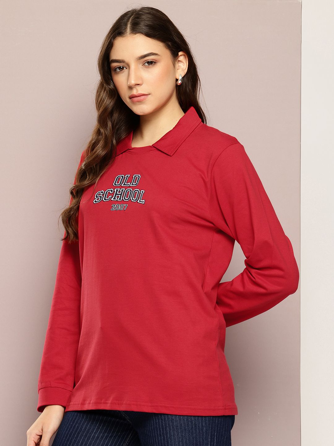 DILLINGER Typography Embroidered Polo Collar Oversized Pure Cotton T-shirt