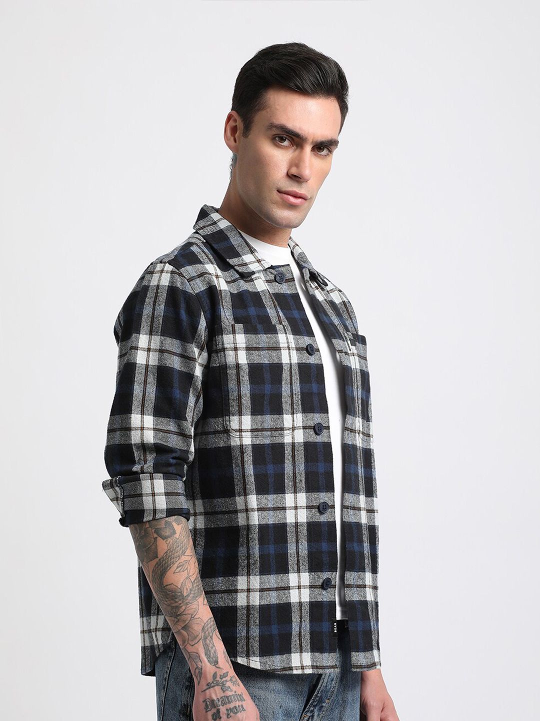 THE BEAR HOUSE Men Checked Regular Fit Heavy Flannel Pure Cotton Shacket