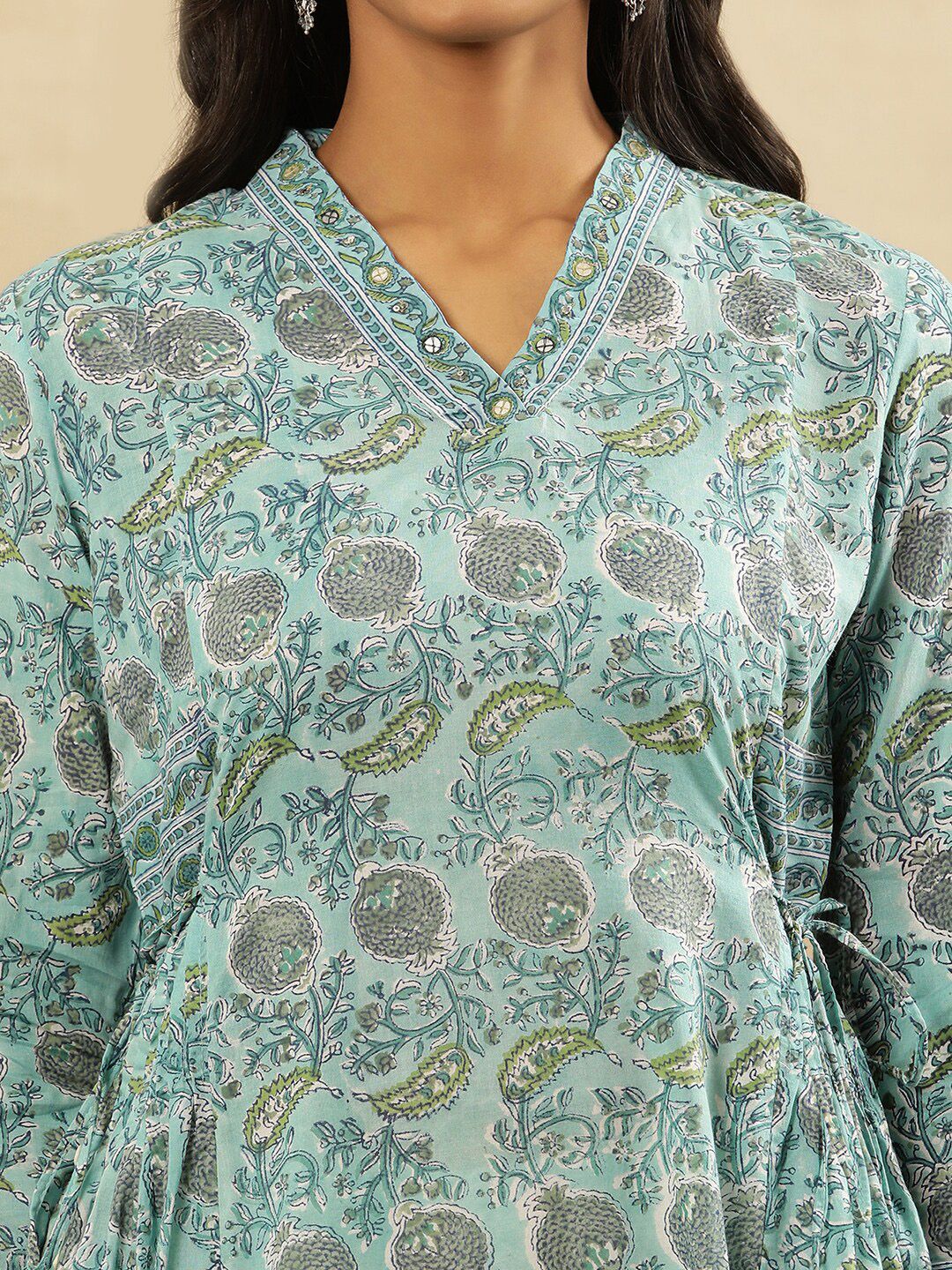 W Women Floral Printed Flared Sleeves Cotton A-Line Kurta
