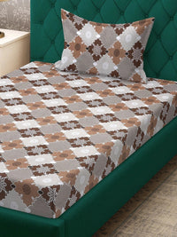 Moda Rapido X KLOTTHE Brown Geometric 400 TC Single Bedsheet with 1 Pillow Covers