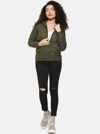 Kampus Sutra Wanita Jaket Olive Hijau Pepejal