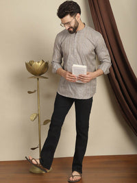 Anouk Striped Mandarin Collar Long Sleeves Cotton Kurta