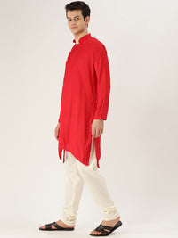 SOJANYA Men Red Solid Straight Asymmetric Kurta