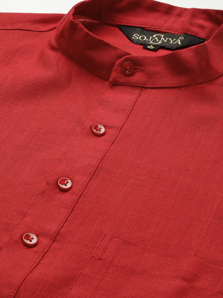 SOJANYA Red Mandarin Collar Kurta