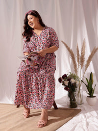 CURVY STREET Plus Size Animal Print V-Neck Long Sleeves Fit & Flare Dress