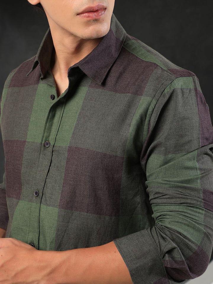RARE RABBIT Men Beavers Slim Fit Buffalo Checked Cotton Shirt