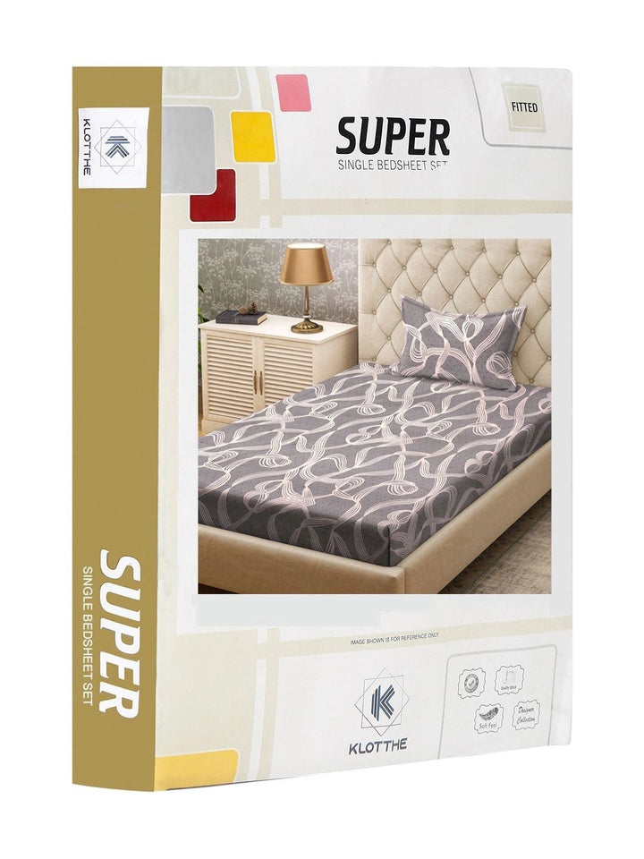 Moda Rapido X KLOTTHE Grey 300 TC Single Bedsheet with 1 Pillow Covers
