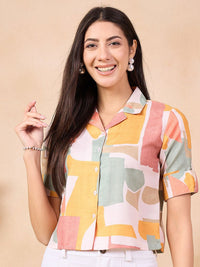 Anouk Geometric Print Roll-Up Sleeves Cotton Shirt Style Top