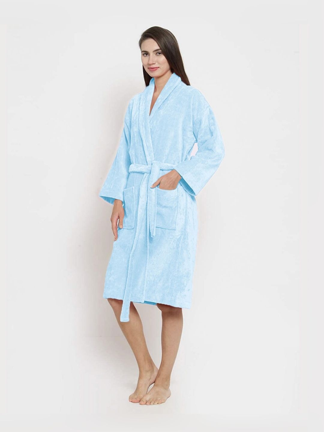 MYTRIDENT Blue Women 350 GSM Pure Cotton Bath Robe