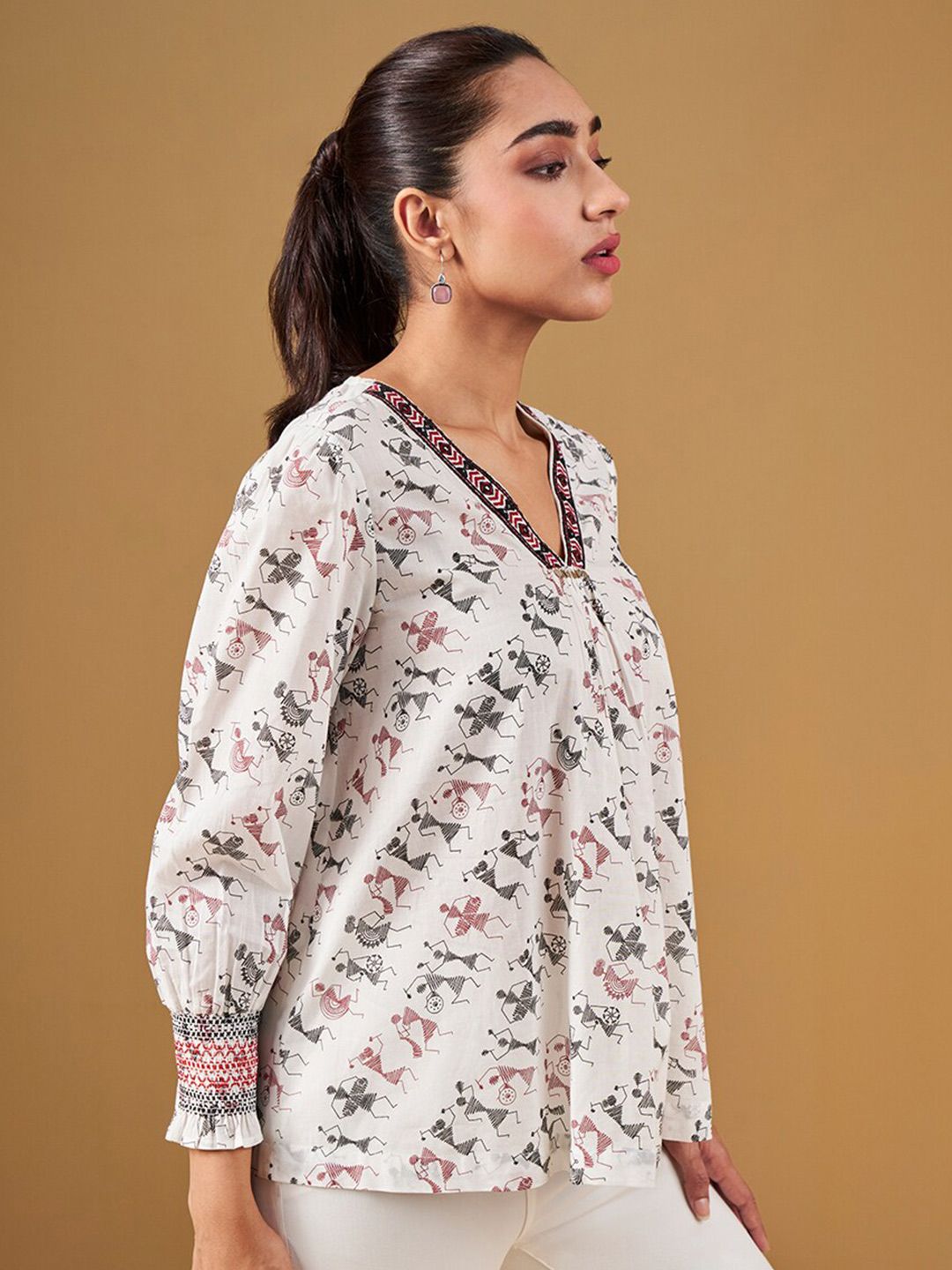 Global Desi Ethnic Motifs Printed Cotton Top
