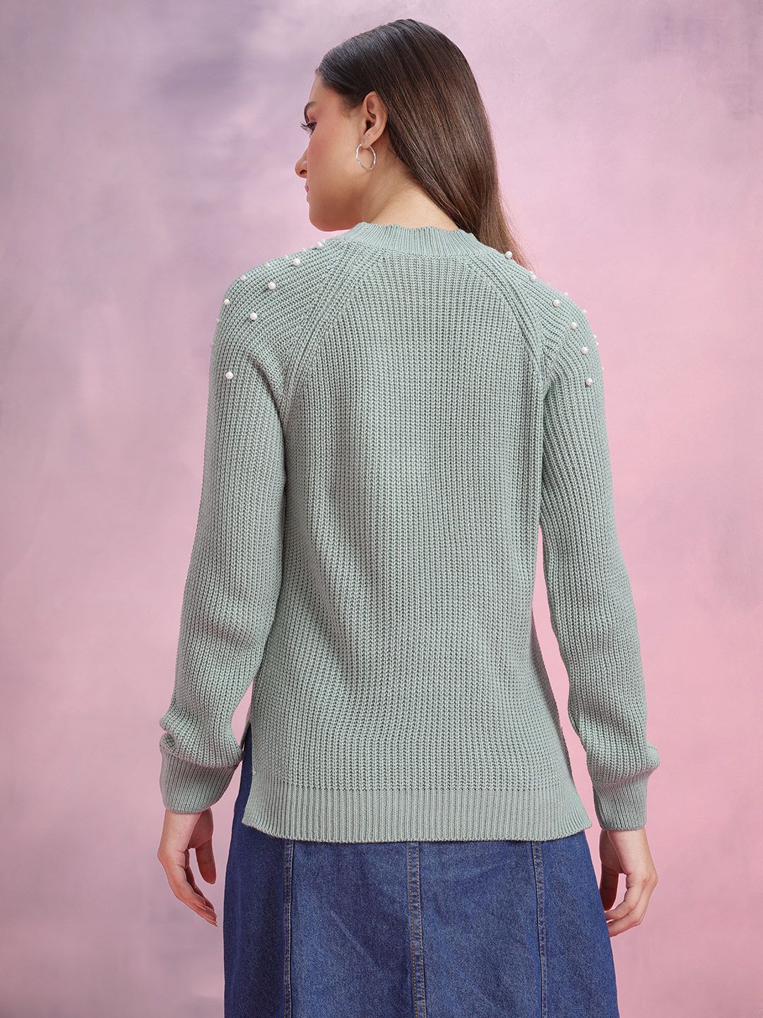 DressBerry Knitted Acrylic Pullover with Pearl Embellished