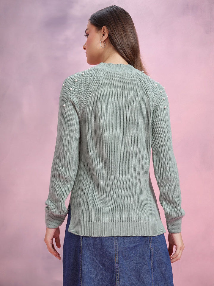 DressBerry Knitted Acrylic Pullover with Pearl Embellished