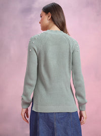 DressBerry Knitted Acrylic Pullover with Pearl Embellished