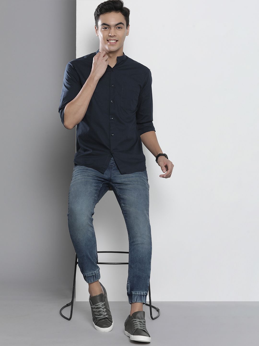 The Indian Garage Co Pure Cotton Mandarin Collar Casual Shirt