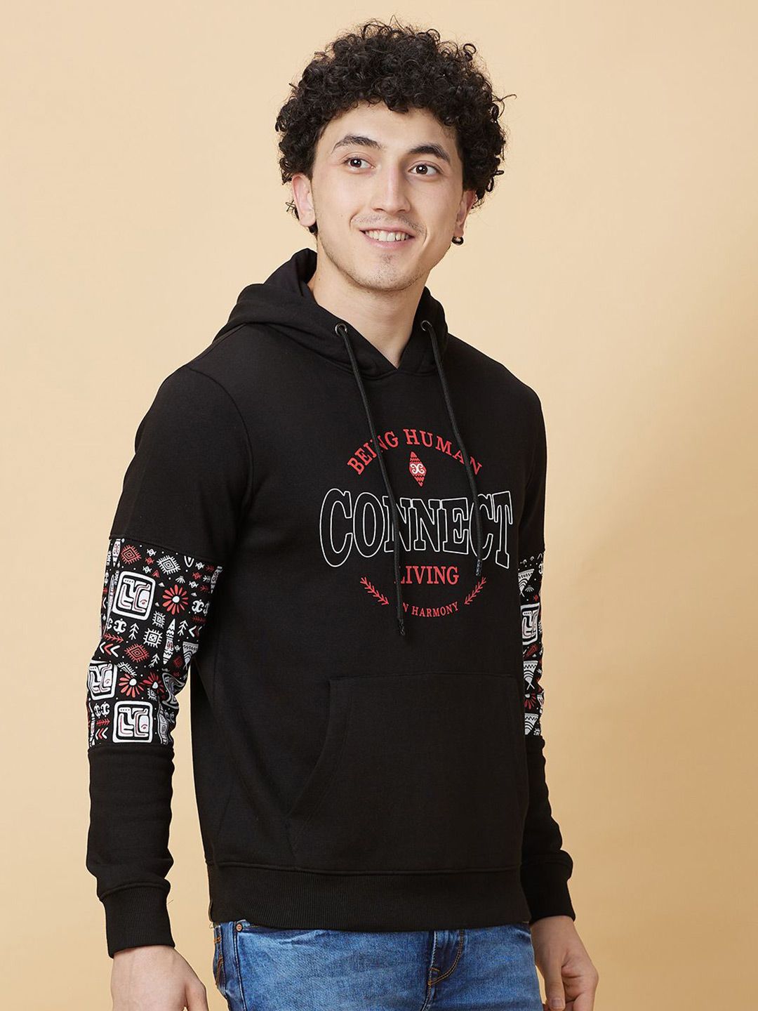 Being Human Printed Hooded Sweatshirt