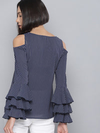 Tokyo Talkies Women Navy Blue & White Striped Top