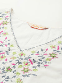 Indo Era Plus Size Floral Embroidered Thread Work Pure Cotton Kurta Set