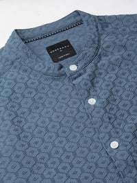 VASTRADO Men Classic Band Collar Textured Slim Fit Casual Shirt