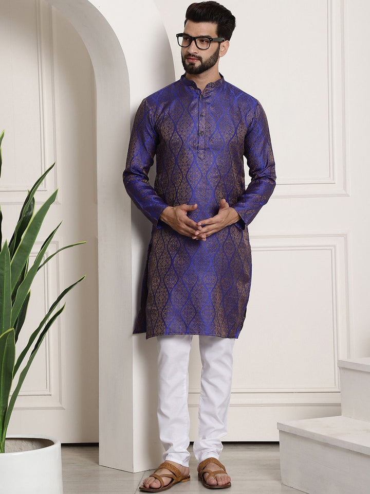 SOJANYA Ethnic Motifs Woven Design Band Collar Straight Kurta