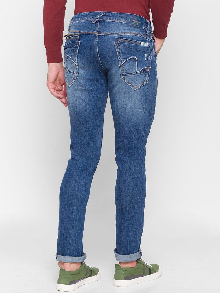 SPYKAR Men Blue Skinny Fit Low-Rise Mildly Distressed Light Fade Jeans