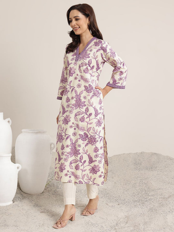 Libas Women Floral Printed Sequins Straight Kurta