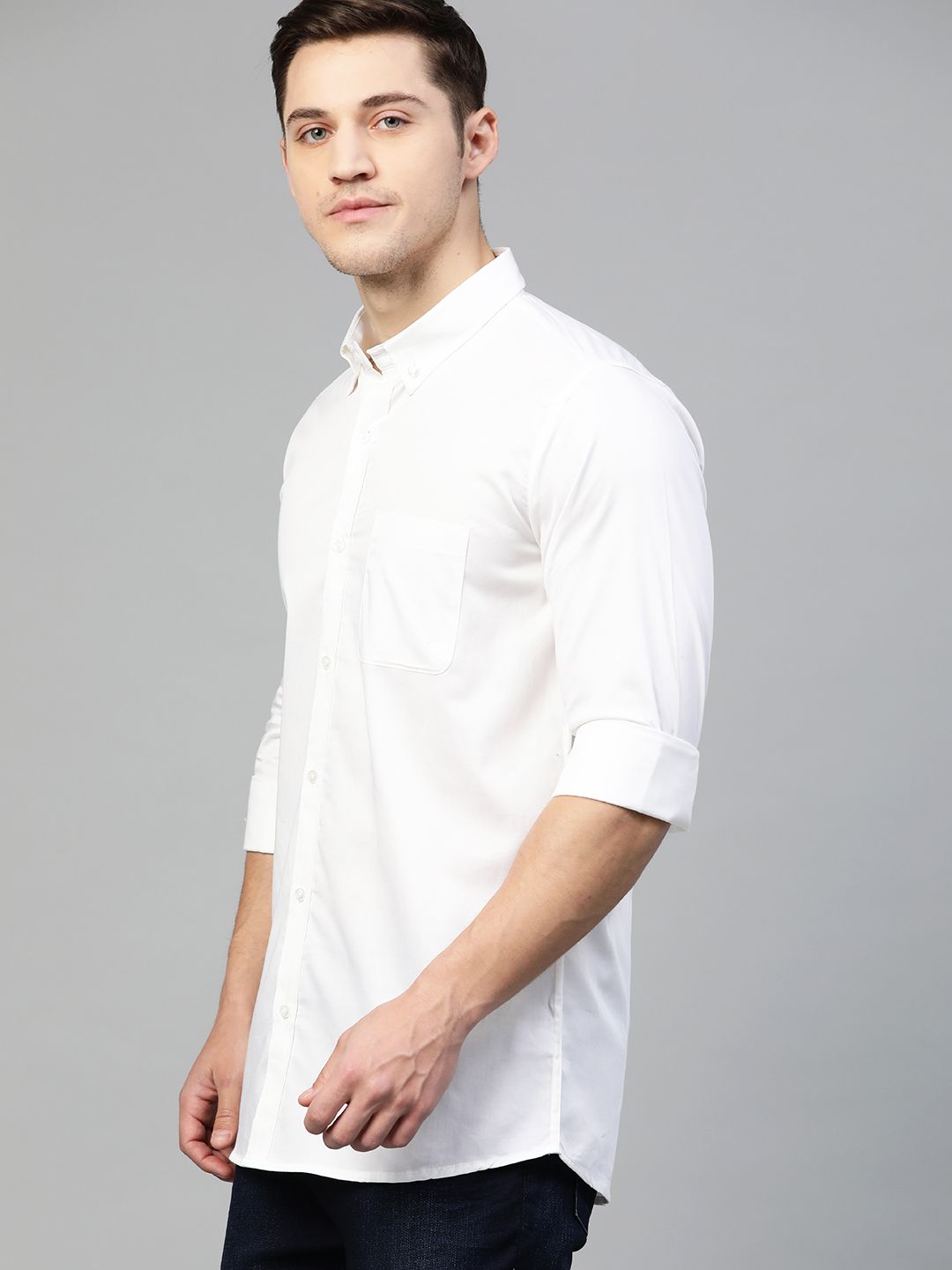 DENNISON Men White Smart Slim Fit Water & Stain Repellent Pure Cotton Solid Casual Shirt
