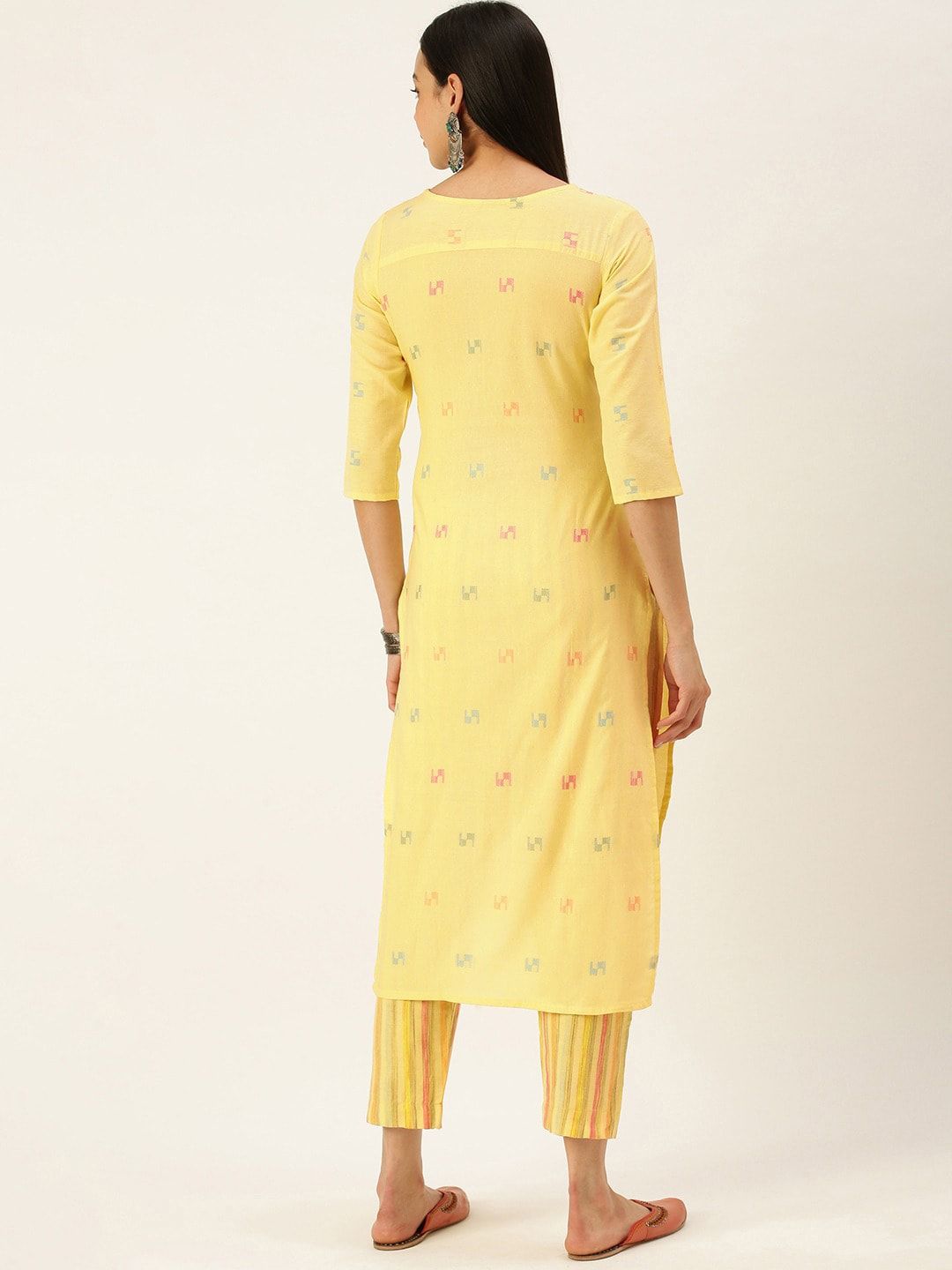 KALINI Geometric Woven Design Regular Kurta With Trousers