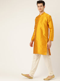 SOJANYA Lelaki Mustard Yellow Woven Design Angrakha Straight Kurta