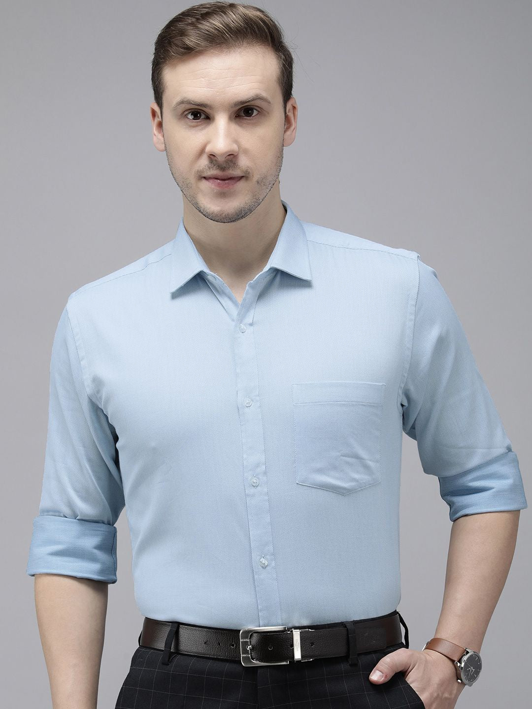 Park Avenue Pure Cotton Self Design Textured Slim Fit Formal Shirt
