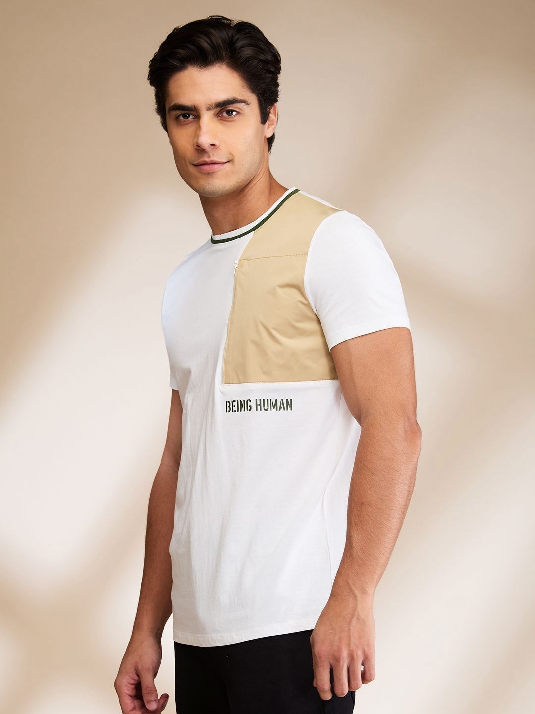 Being Human Men Colourblocked Pockets Slim Fit T-shirt