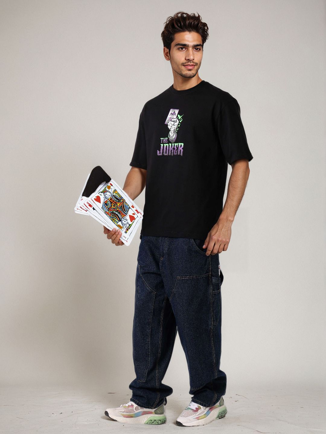 The Indian Garage Co Men Joker Typography Printed Round Neck Cotton Boxy T-shirt
