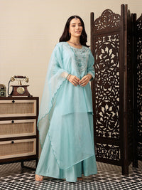 House of Pataudi Floral Embroidered Jashn Kurta with Palazzos & Dupatta
