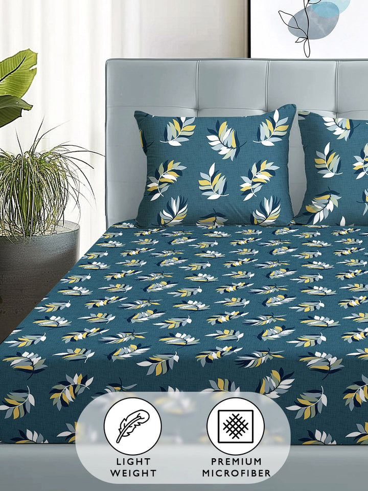Story@home Arena Grey & Yellow Floral Printed 180 TC Queen Bedsheet & 2 Pillow Covers