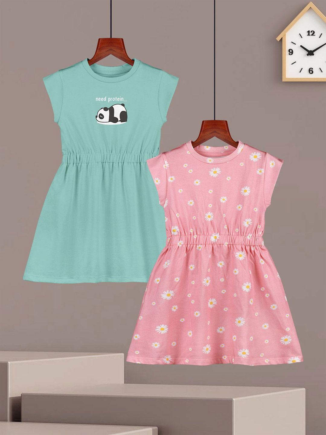 HELLCAT Girls Cotton Pack Of 2 Print A-Line Dress