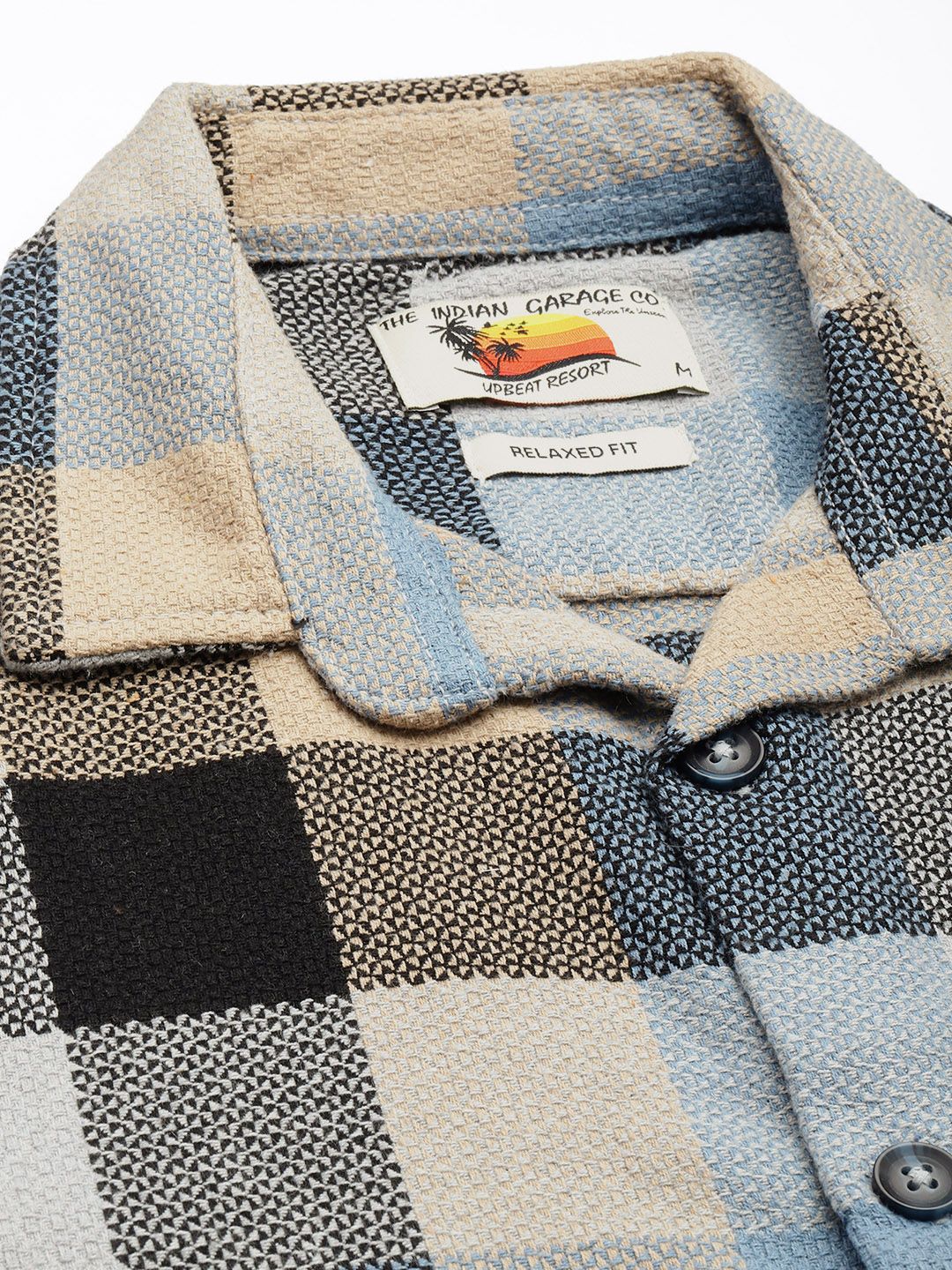 The Indian Garage Co Pure Cotton Checked & Textured Relaxed Fit Casual Shirt