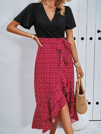 all about you Geometric Print V-Neck Flared Sleeves Fit & Flare Dress