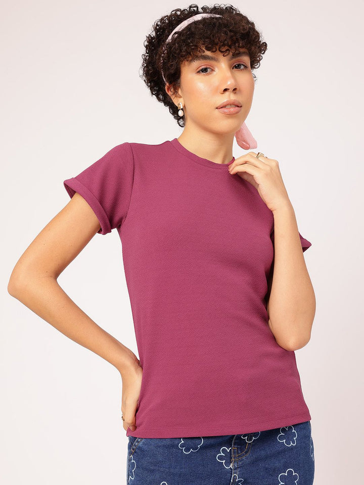 DressBerry Soft Girl Textured Turn-Up Sleeve Top