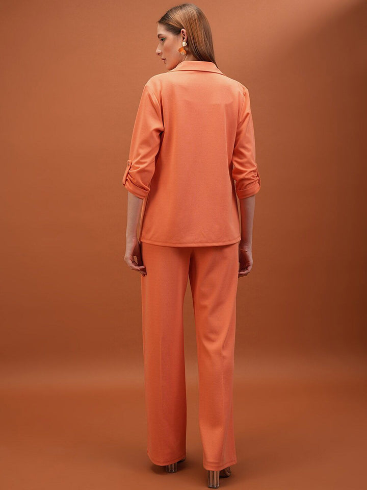 Tokyo Talkies Orange Coloured Square Neck Top Blazer & Trousers Co-Ords