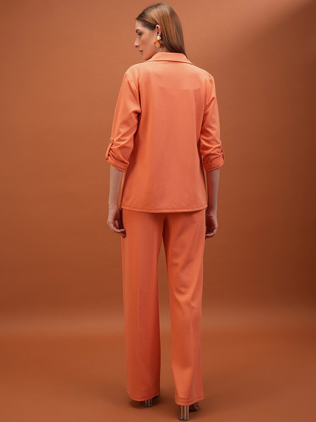 Tokyo Talkies Orange Coloured Square Neck Top Blazer & Trousers Co-Ords