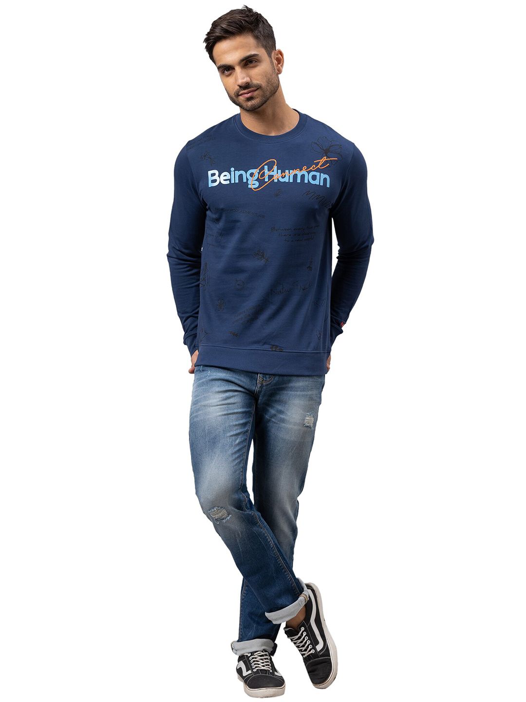 Being Human Men Navy Blue Printed Sweatshirt