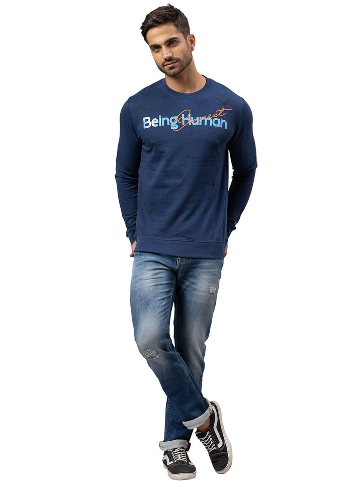 Being Human Men Navy Blue Printed Sweatshirt
