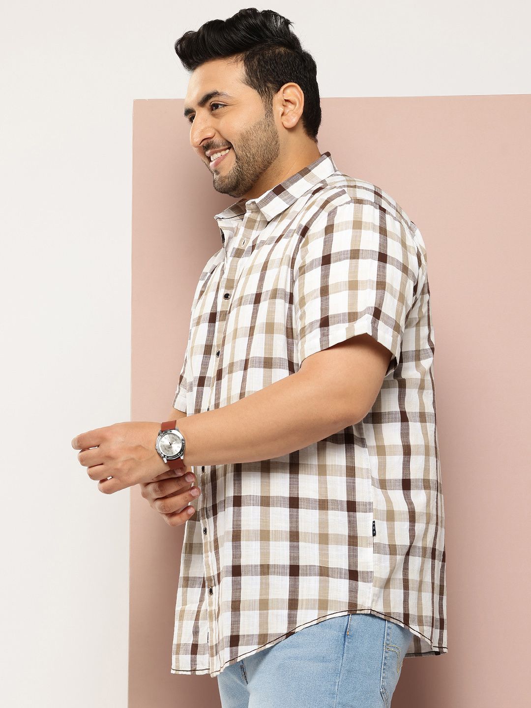 Thomas Scott Men Plus Size Premium Checked Pure Cotton Casual Shirt
