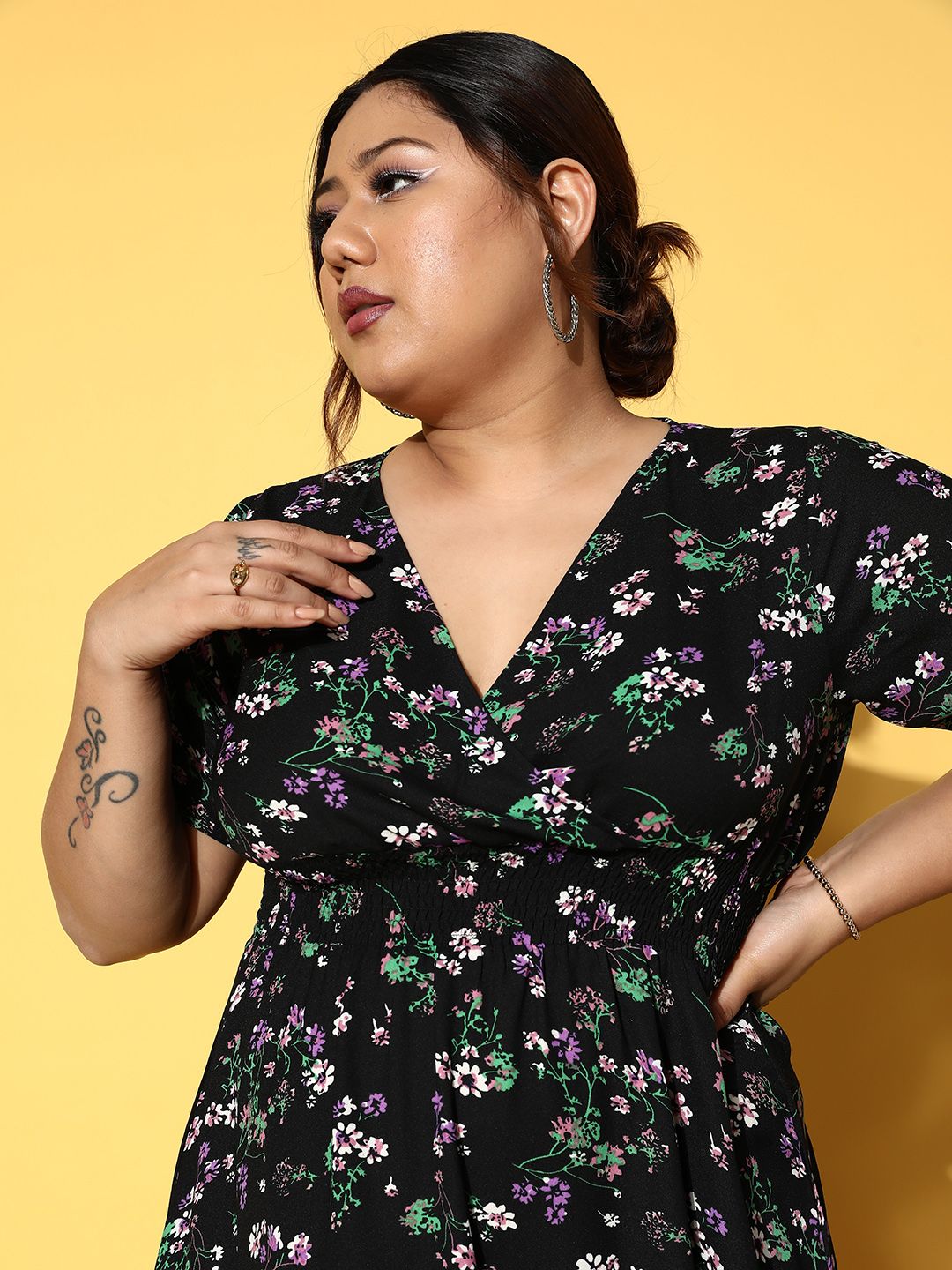 Berrylush Curve Floral Crepe Midi Dress