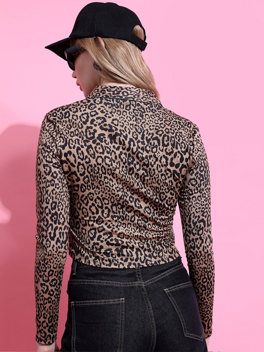 Tokyo Talkies Brown Animal Printed Crop Shirt