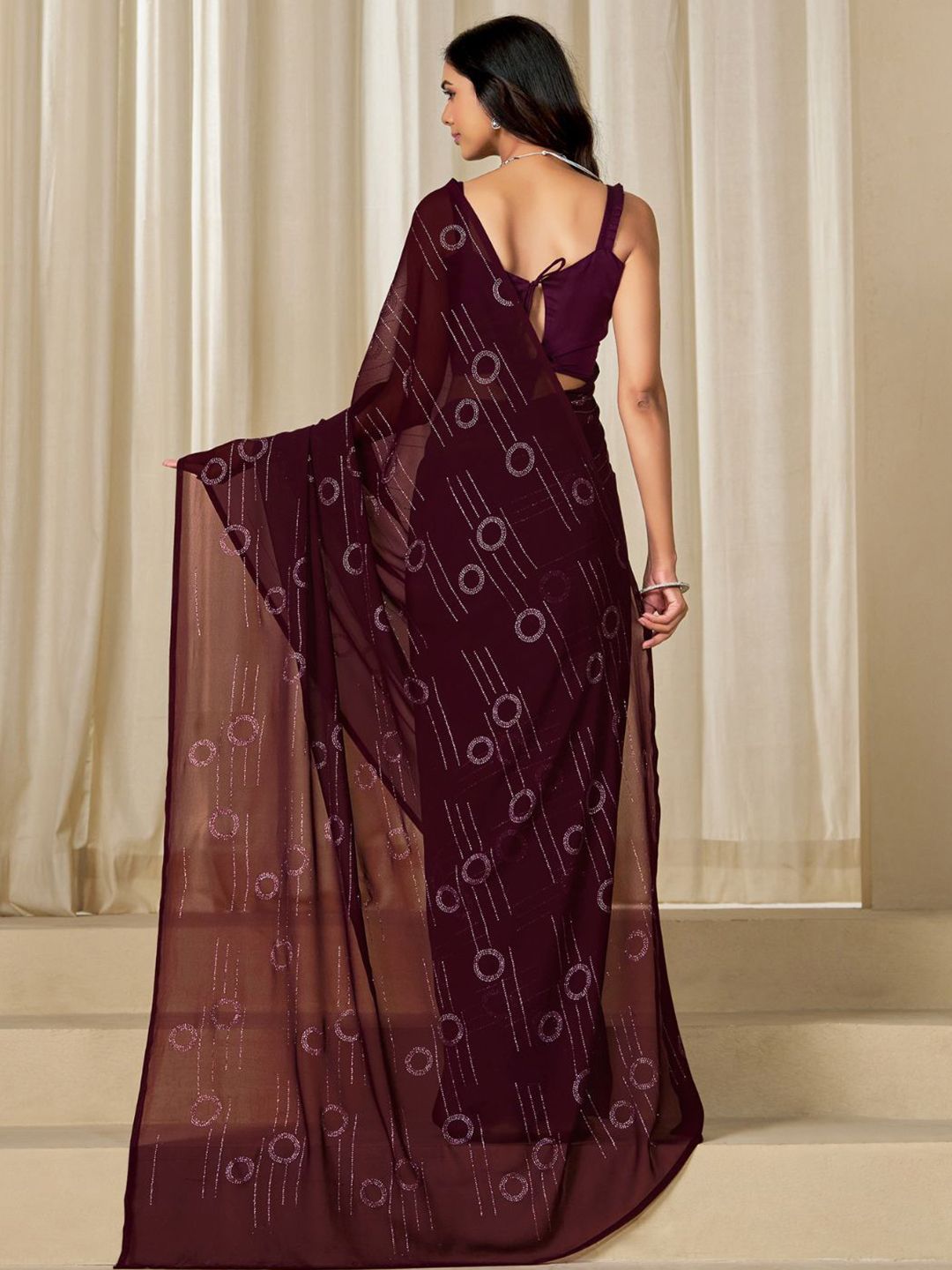 KALINI Georgette Zari Embellished Party Wear Saree With Unstitched Blouse Piece