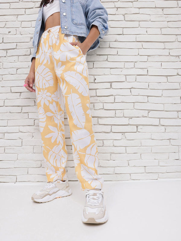 DressBerry Women Sunny Vibe Tropical Printed Pleated Trousers